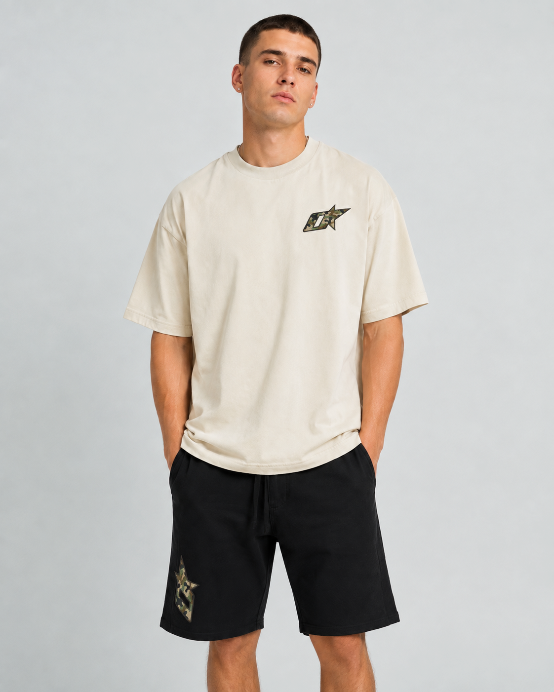 Camo O Star Embroidered Shorts