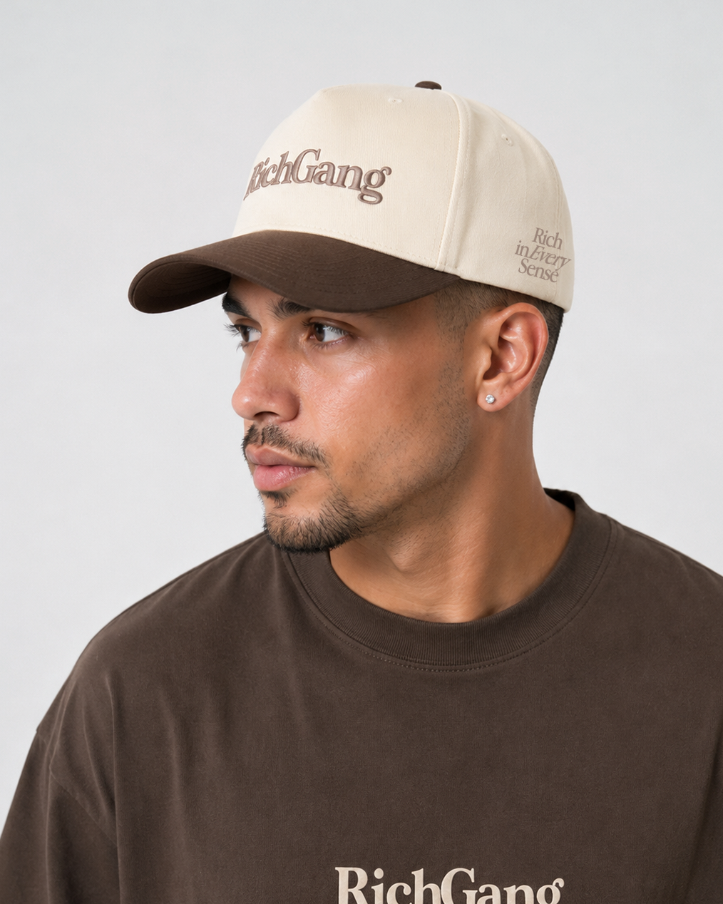 Rich Gang Embroidered Snapback - Natural/ Brown