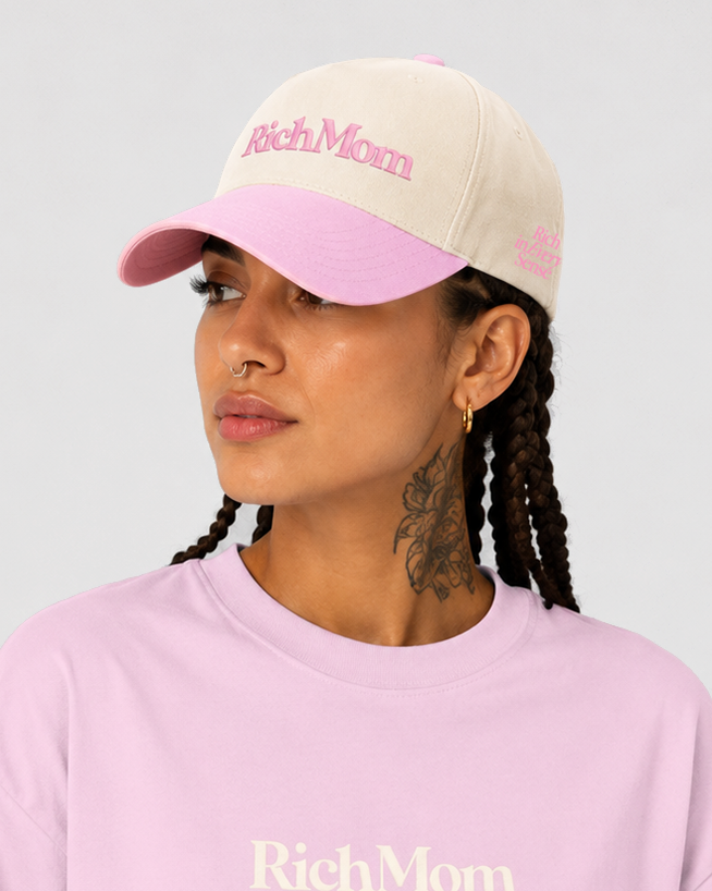 Rich Mom Embroidered Snapback - Natural/ Pink