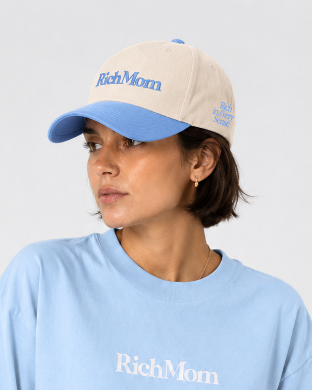 Rich Mom Embroidered Snapback - Natural/ Blue
