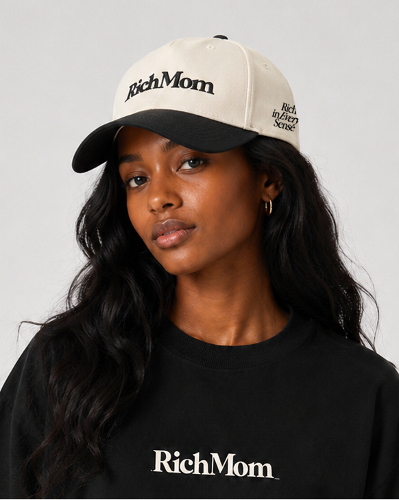 Rich Mom Embroidered Snapback - Natural/ Black