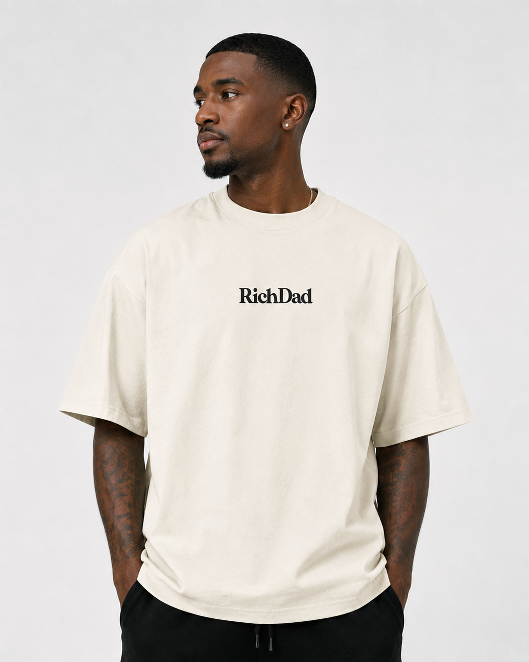 Rich Dad Ultra Heavyweight T-Shirt - Cream/Black