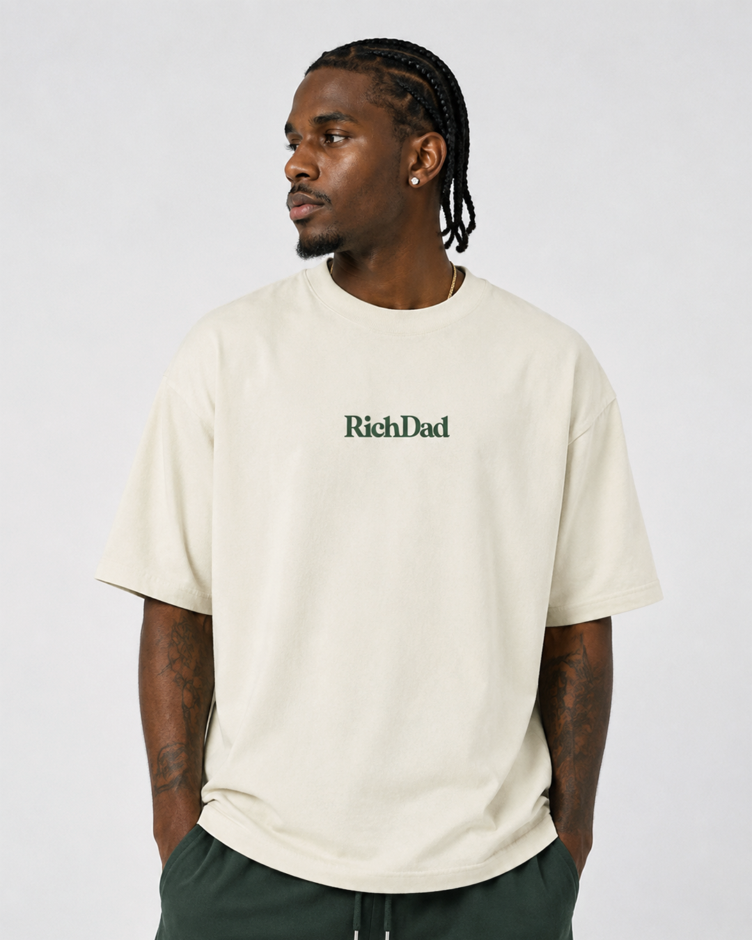 Rich Dad Ultra Heavyweight T-Shirt - Cream/ Green