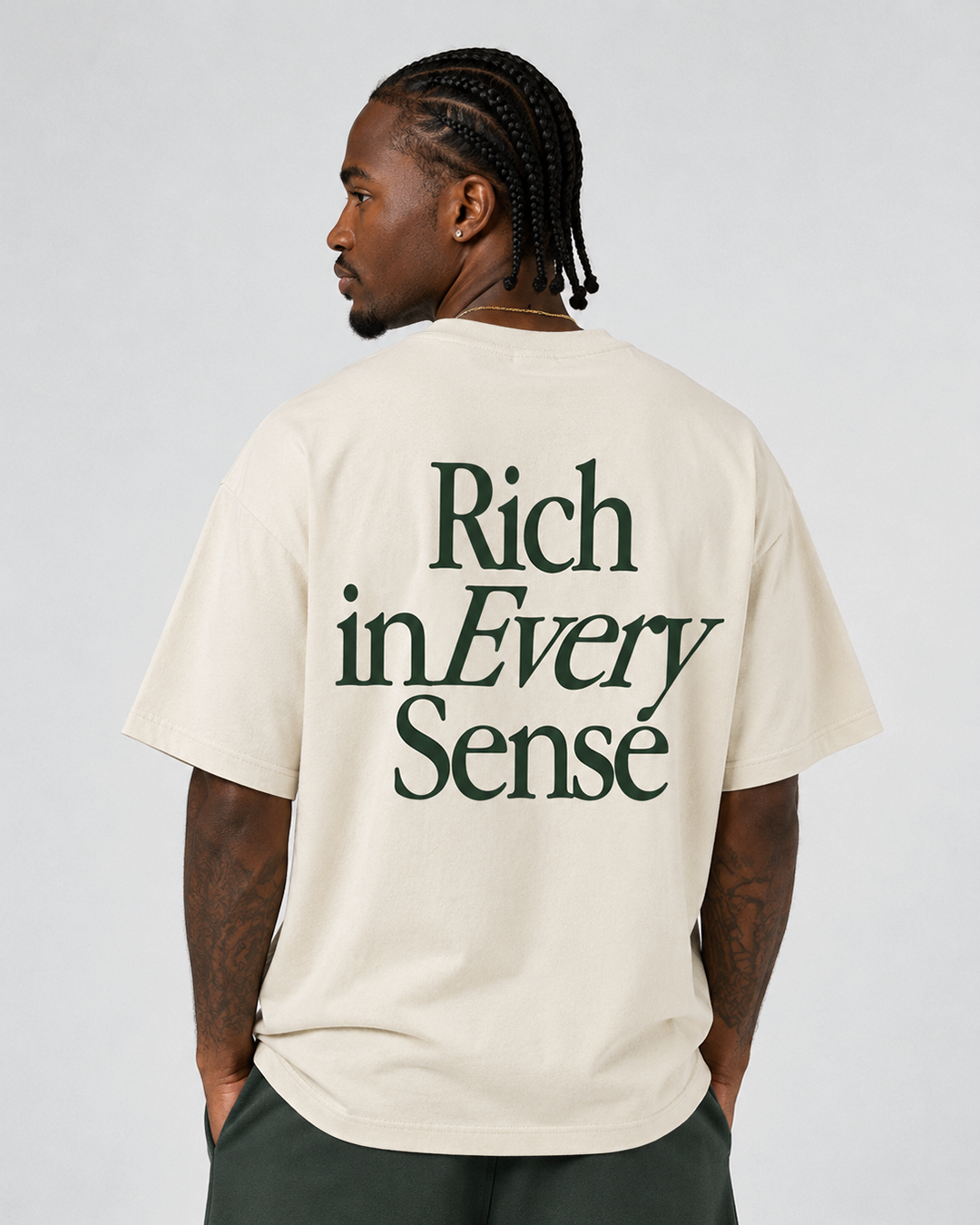 Rich Dad Ultra Heavyweight T-Shirt - Cream/ Green