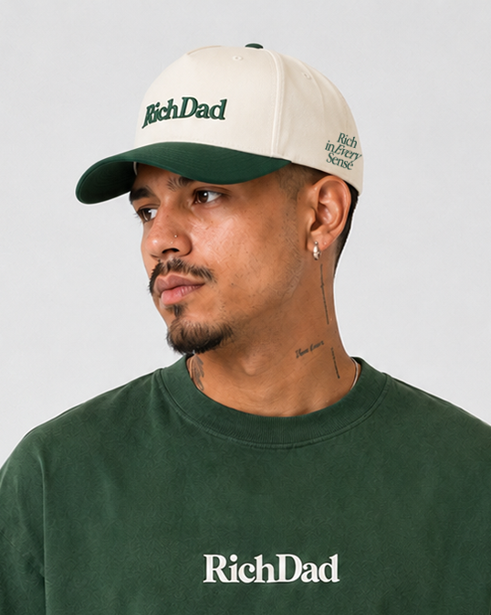 Rich Dad Embroidered Snapback - Natural/ F. Green