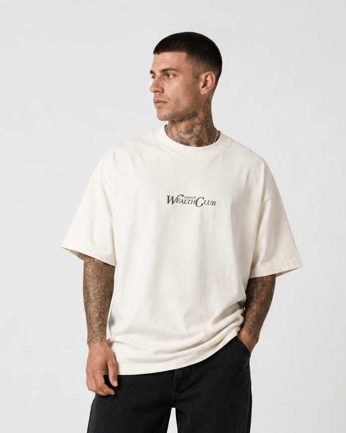 OR Wealth Club Ultra Heavyweight Embroidered T-shirt- Cream