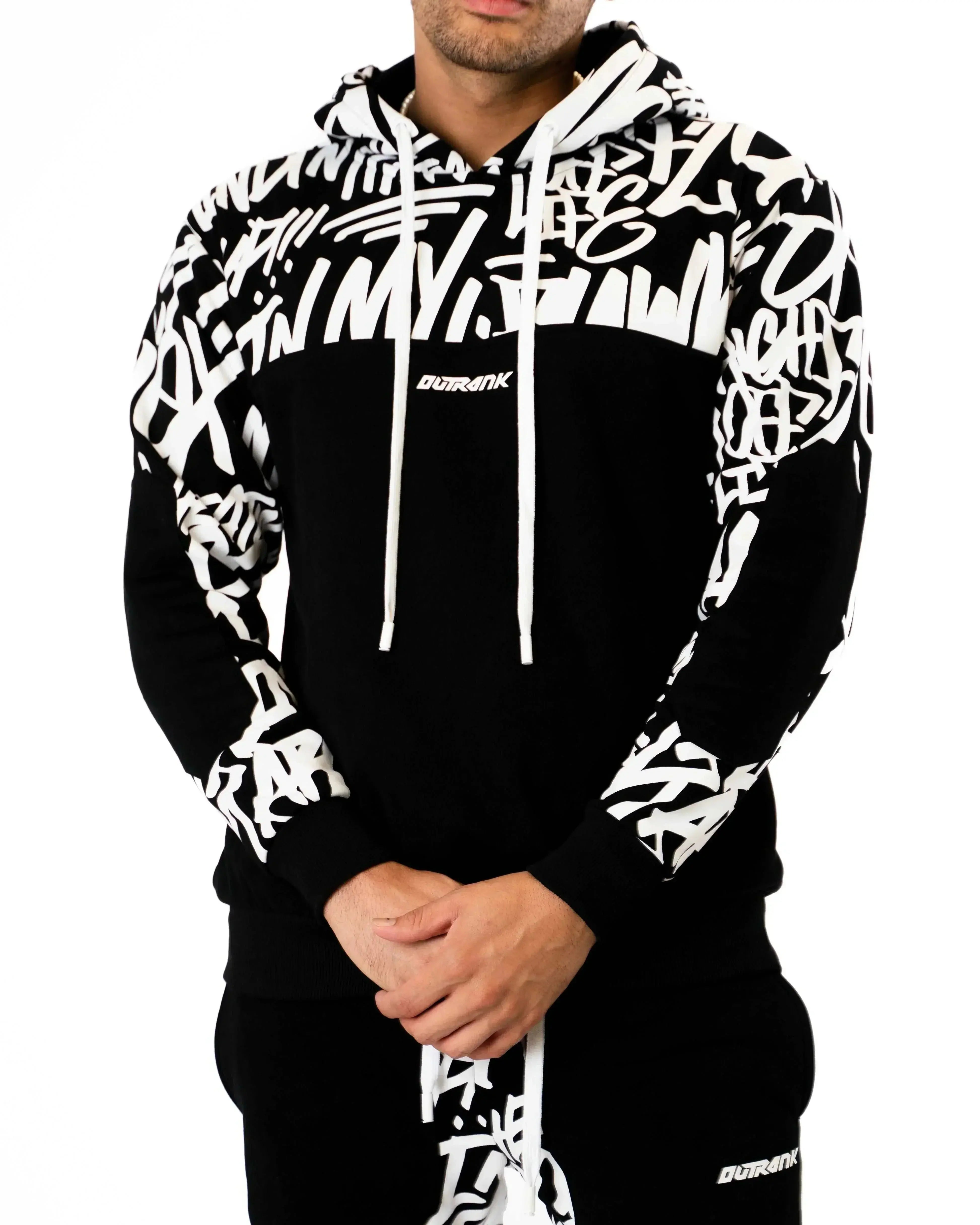 Scripted Color Blocked Fleece Hoodie