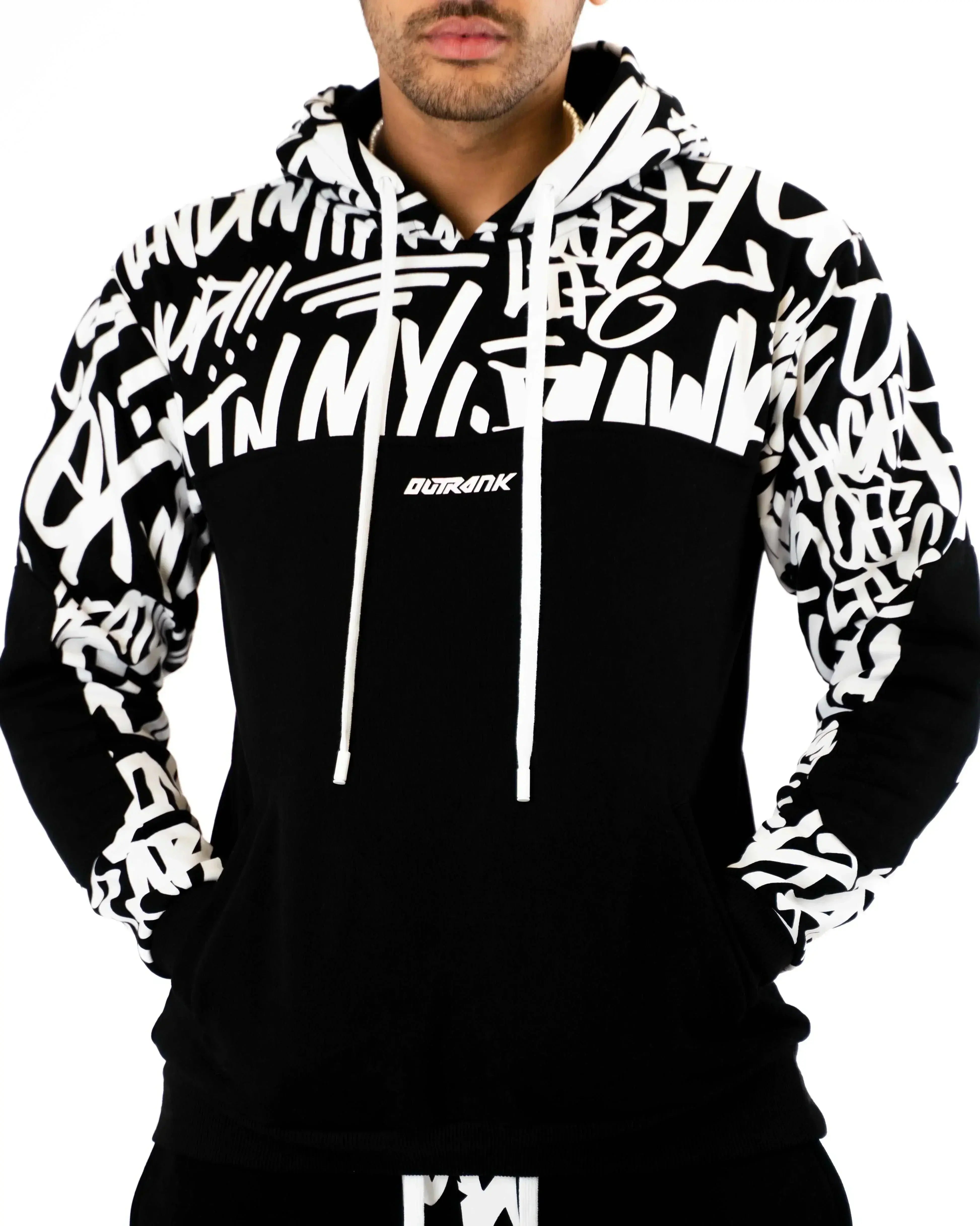 Scripted Color Blocked Fleece Hoodie