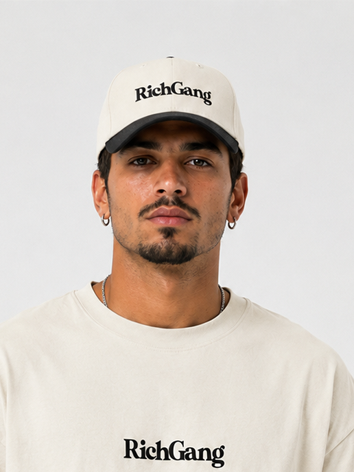 Rich Gang Embroidered Snapback - Natural/ Black