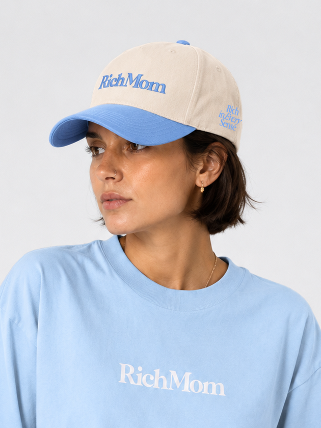Rich Mom Embroidered Snapback - Natural/ Blue