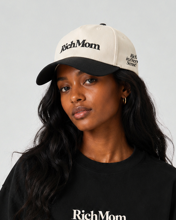Rich Mom Embroidered Snapback - Natural/ Black
