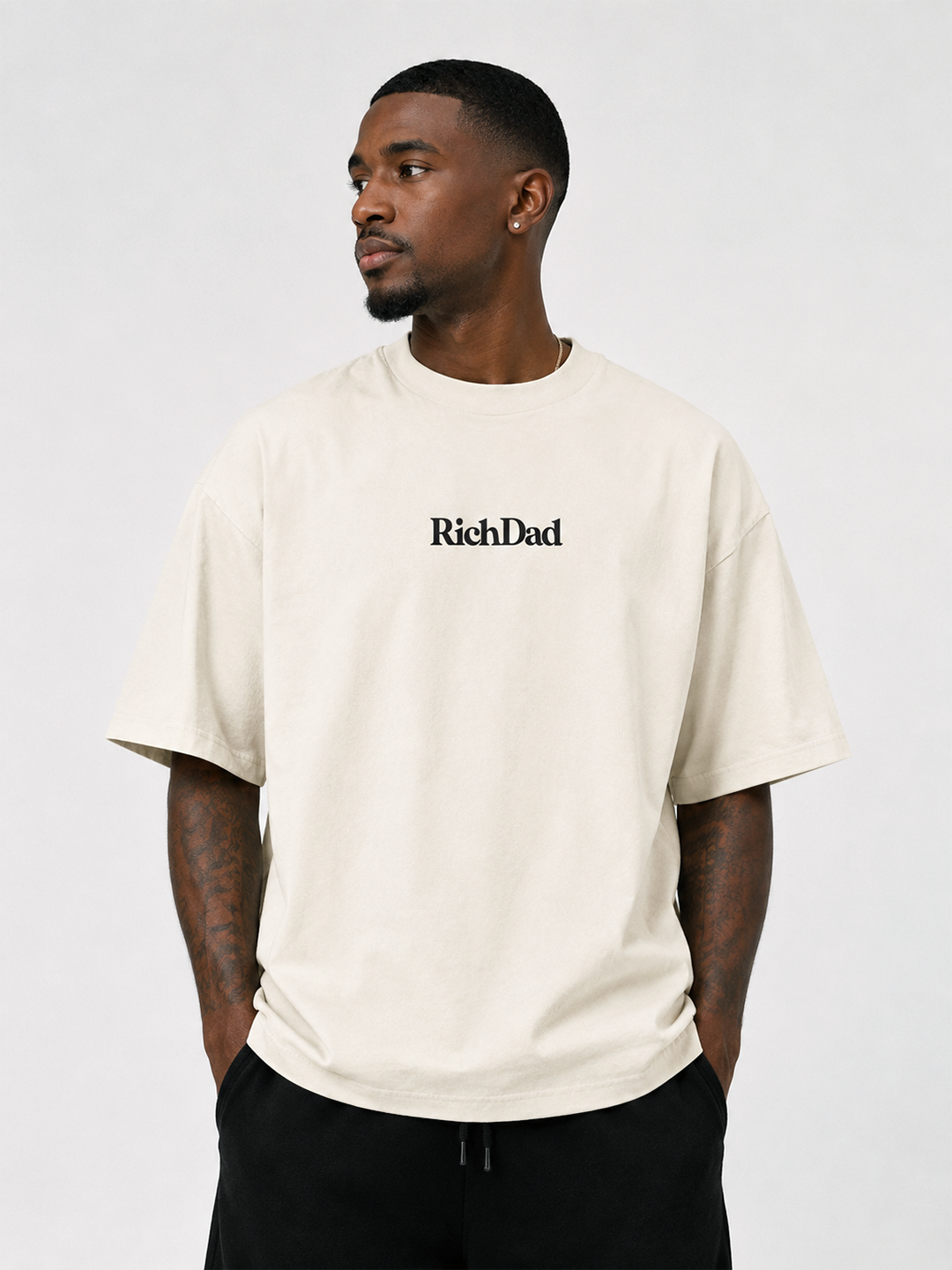 Rich Dad Ultra Heavyweight T-Shirt - Cream/Black