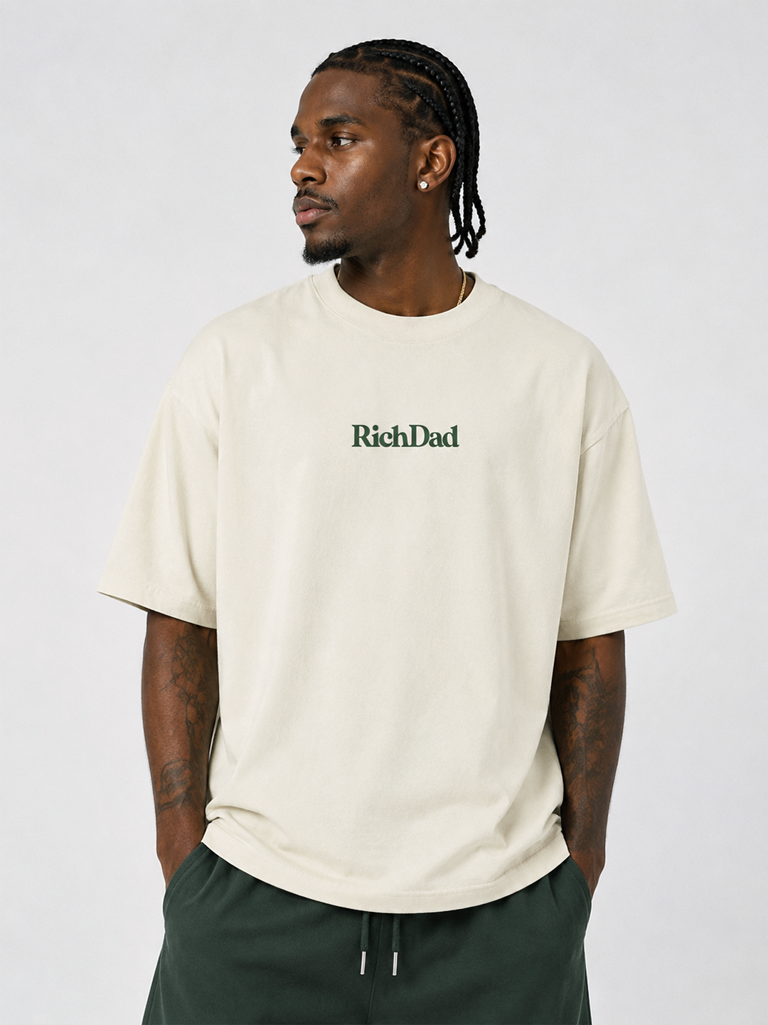Rich Dad Ultra Heavyweight T-Shirt - Cream/ Green