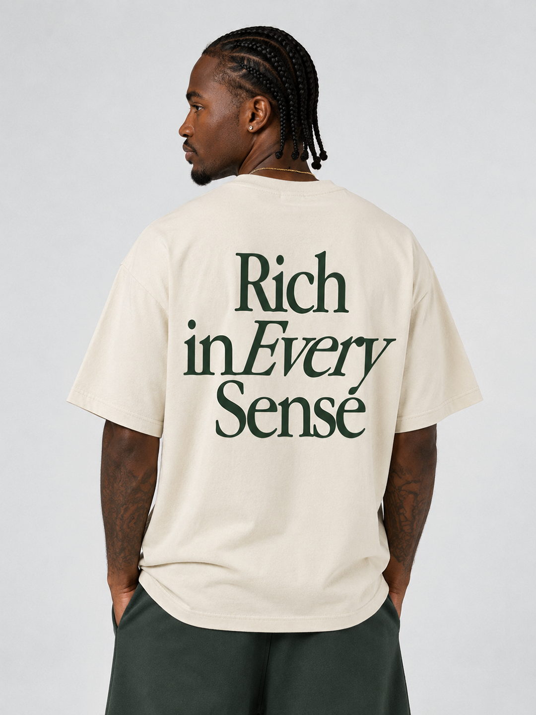 Rich Dad Ultra Heavyweight T-Shirt - Cream/ Green