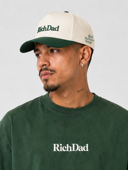 Rich Dad Embroidered Snapback - Natural/ F. Green