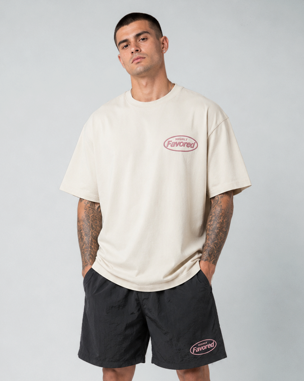 Highly Favored Embroidered 6" Nylon Shorts