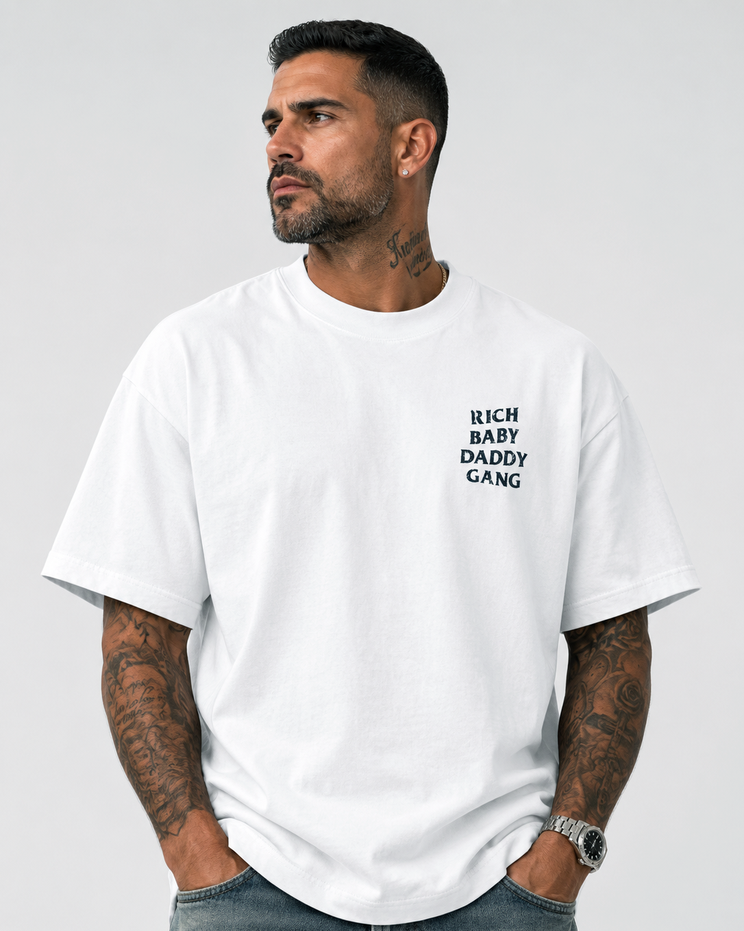 Rich Baby Daddy Gang Premium Oversized T-shirt 3.0- White