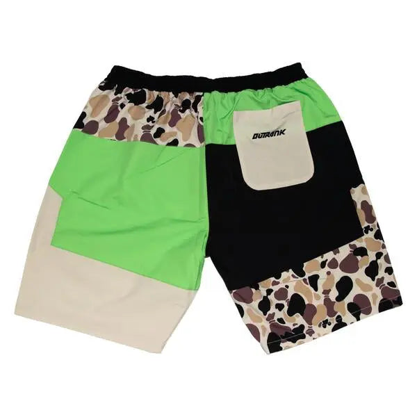 Green Money Bag Camo Nylon Shorts - Outrank
