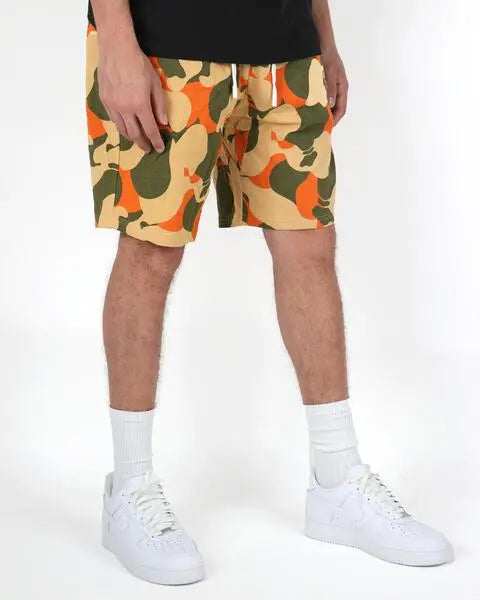 Money Bag Camo 9" Inseam French Terry Shorts Beige/Military Green - Outrank
