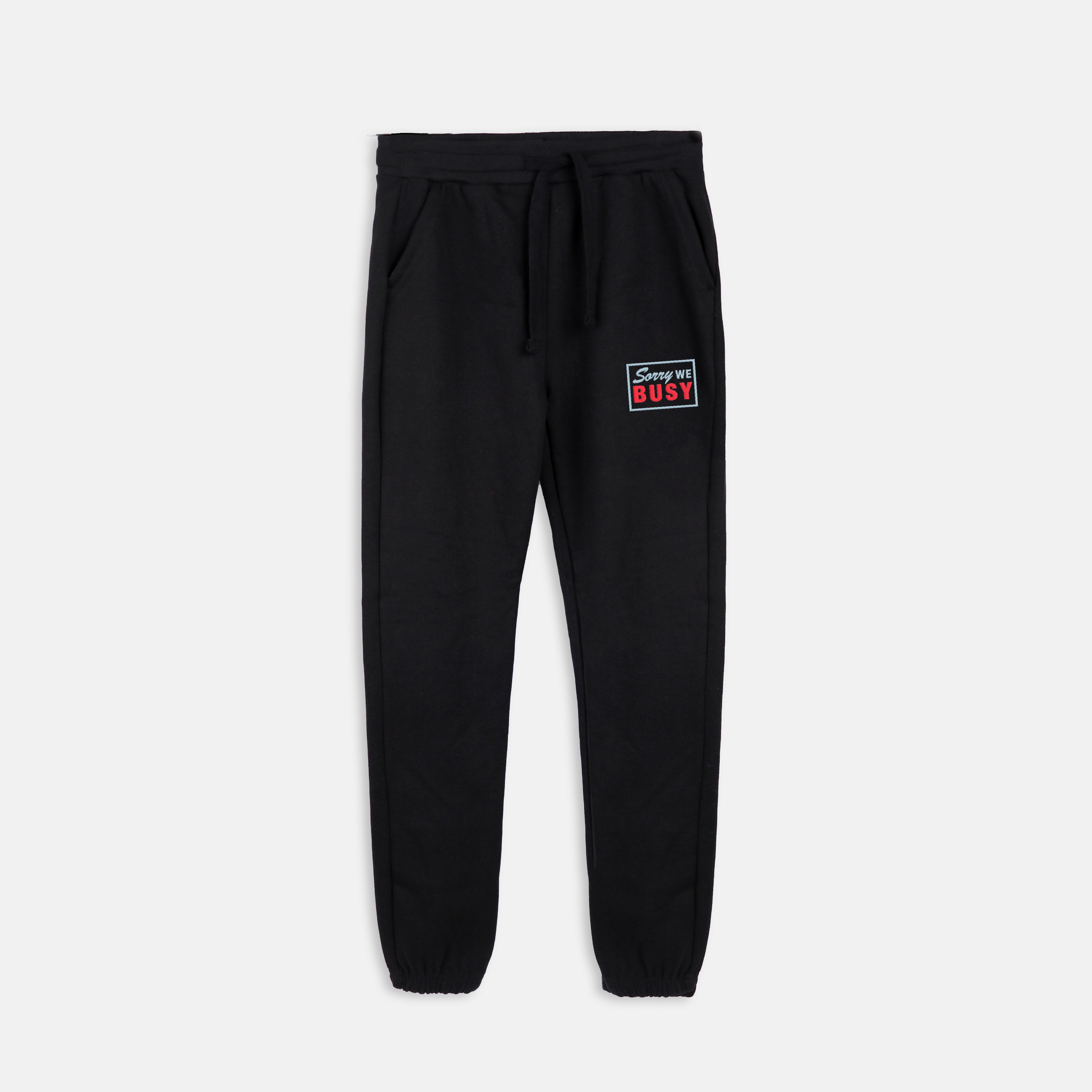 Sorry We Busy Embroidered Joggers