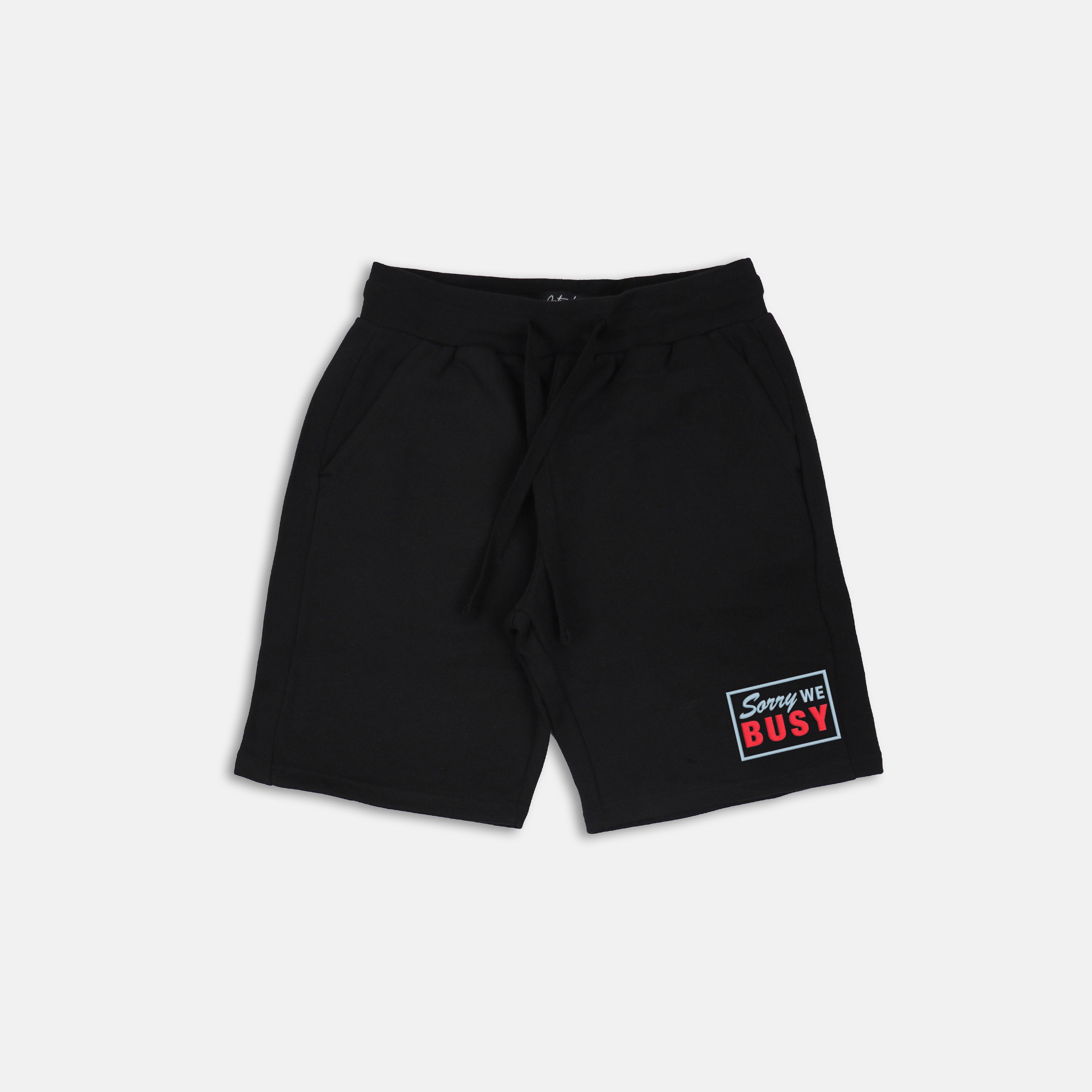 Sorry We Busy Embroidered Short