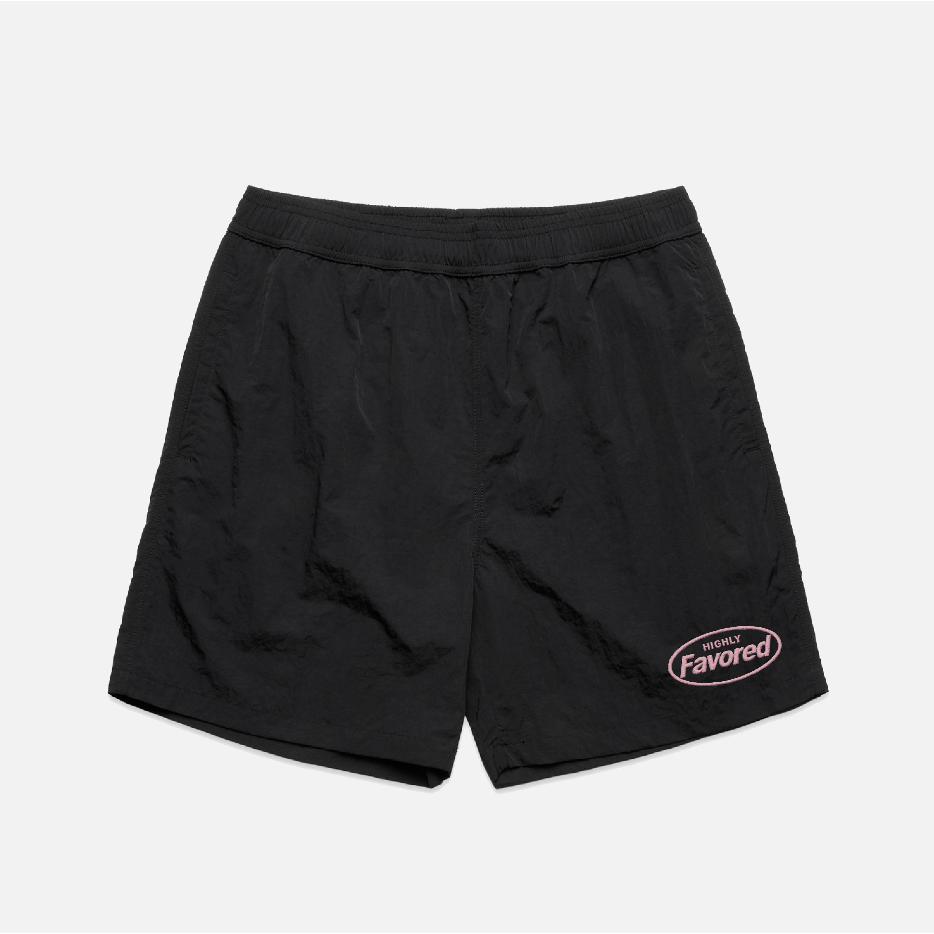 Highly Favored Embroidered 6" Nylon Shorts
