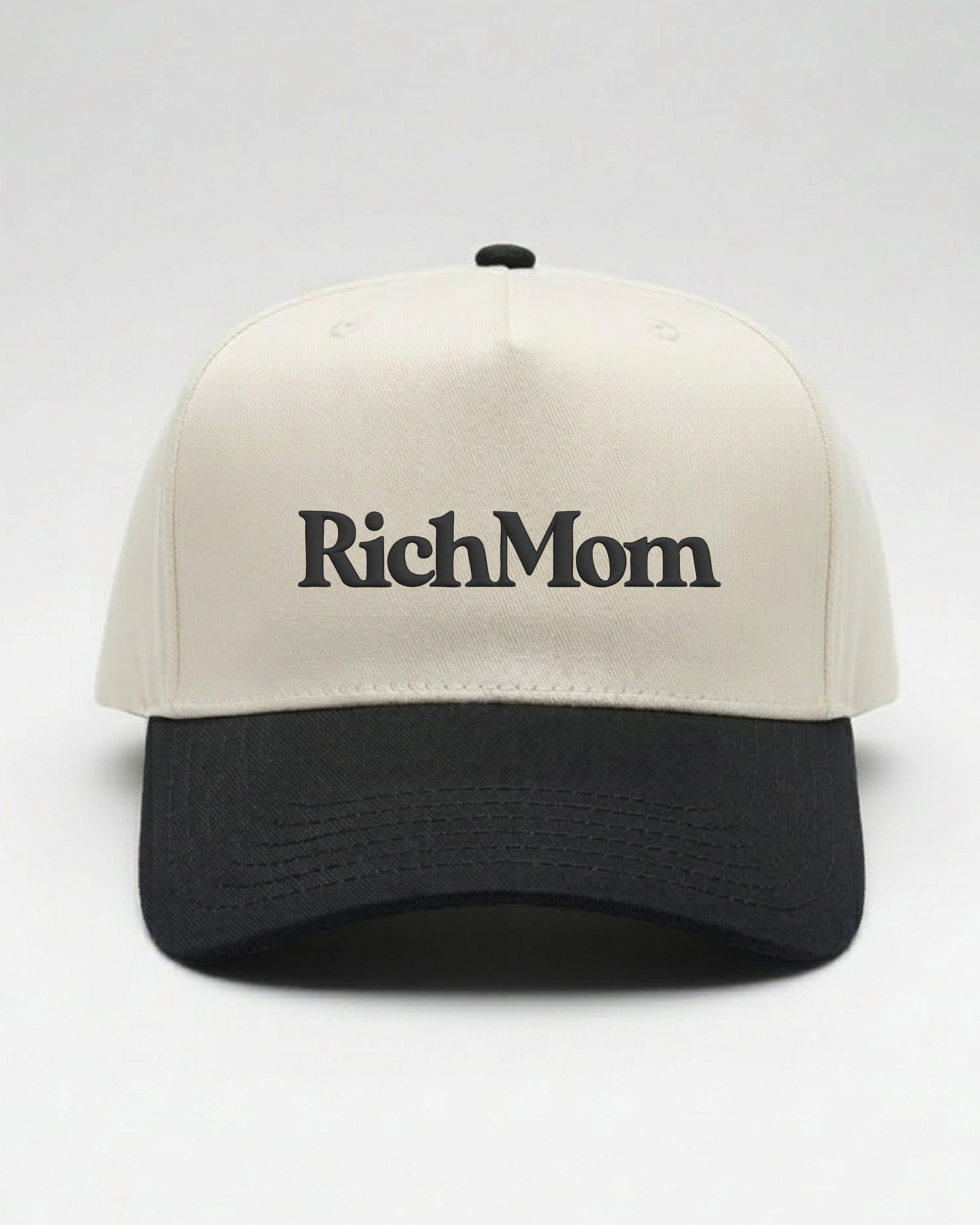 Rich Mom Embroidered Snapback - Natural/ Black