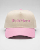 Rich Mom Embroidered Snapback - Natural/ Pink