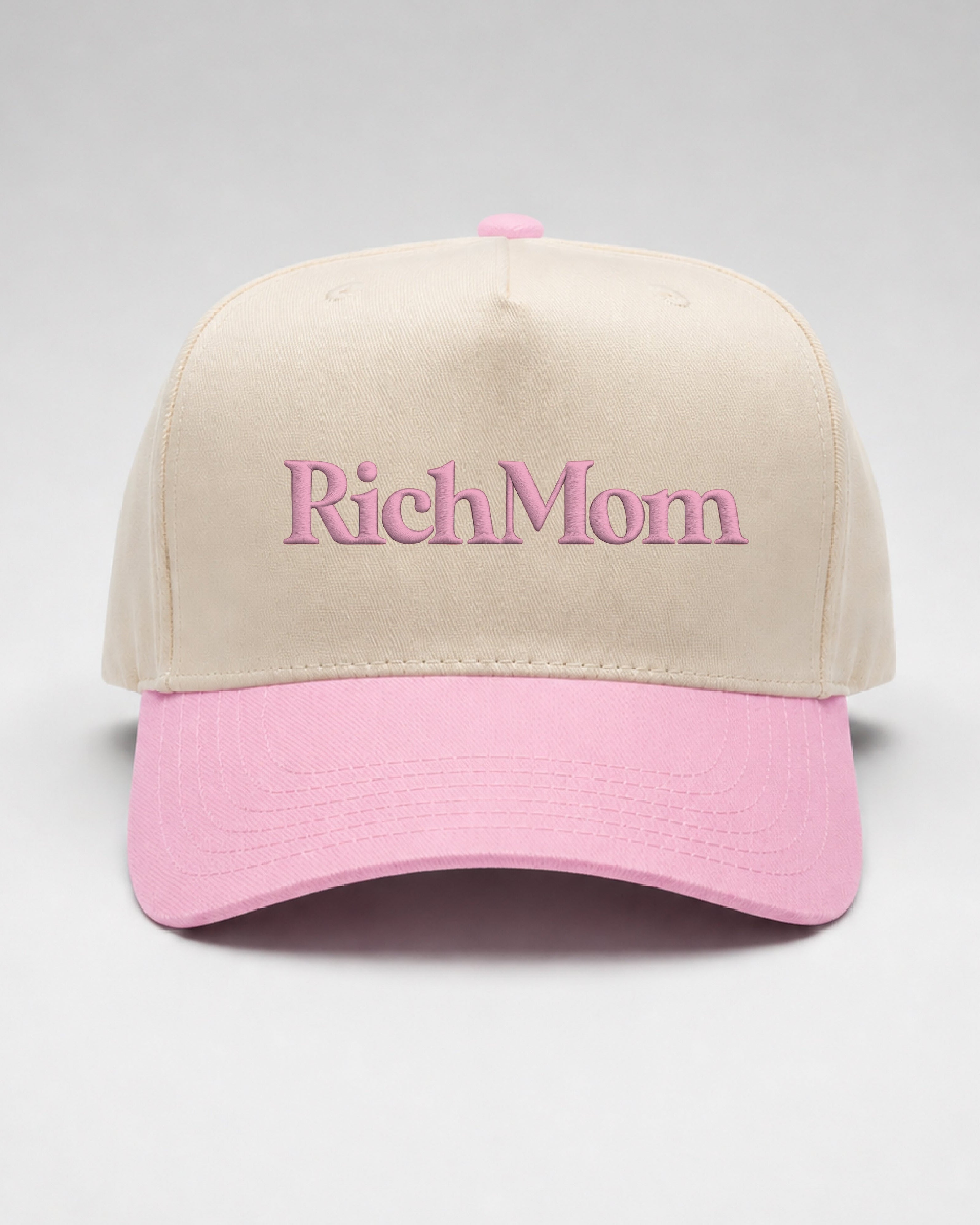 Rich Mom Embroidered Snapback - Natural/ Pink