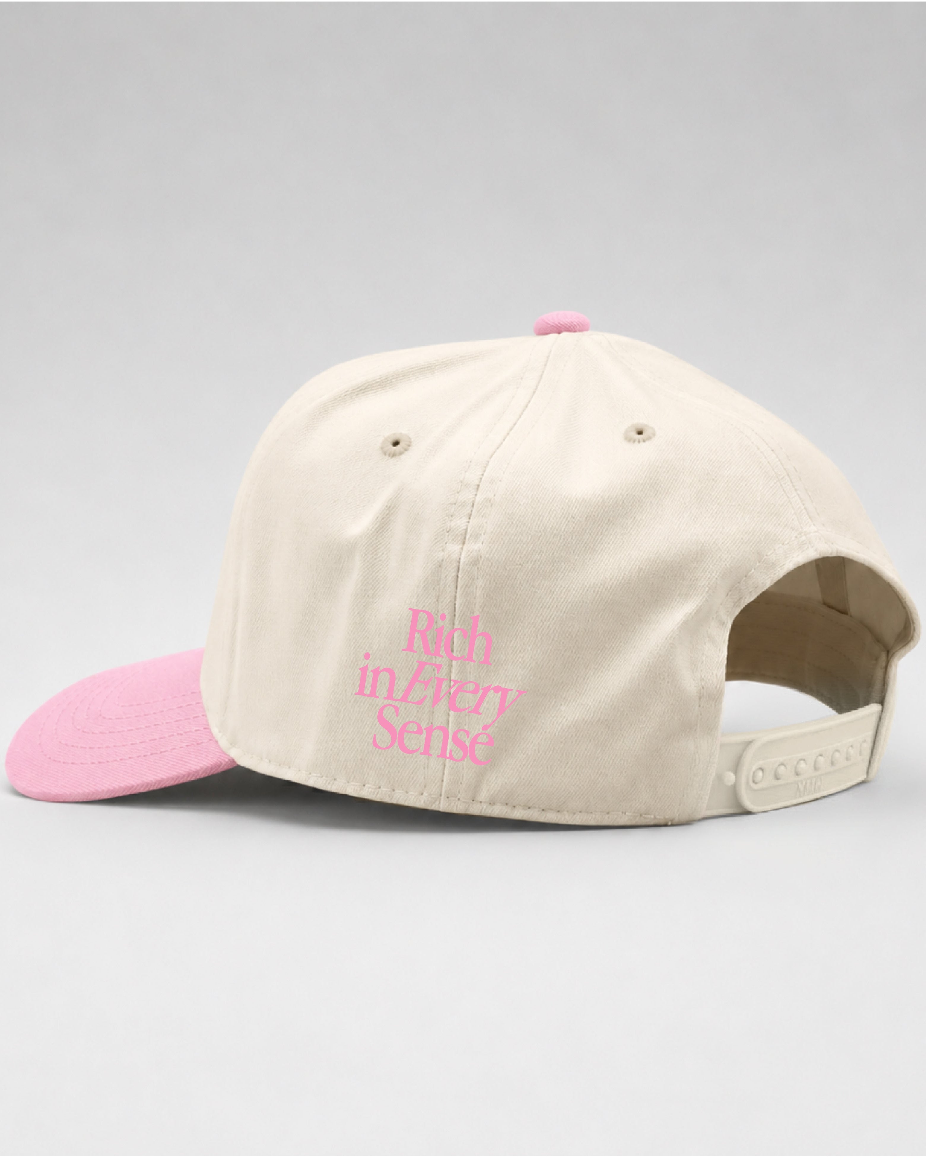 Rich Mom Embroidered Snapback - Natural/ Pink