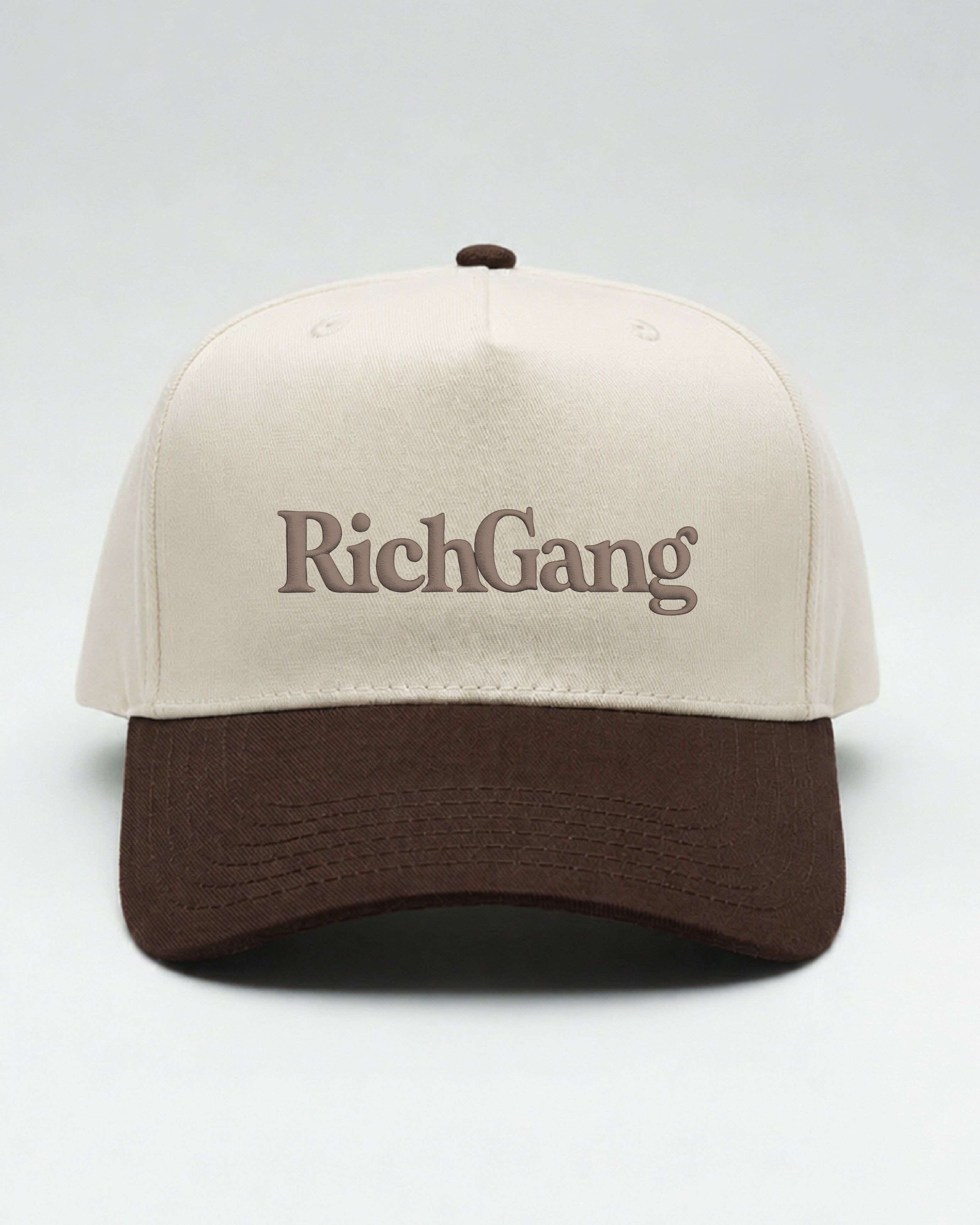 Rich Gang Embroidered Snapback - Natural/ Brown
