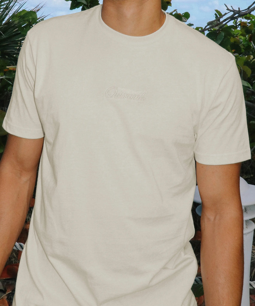 Outrank Everyday Embroidered Cream T-Shirt - Outrank