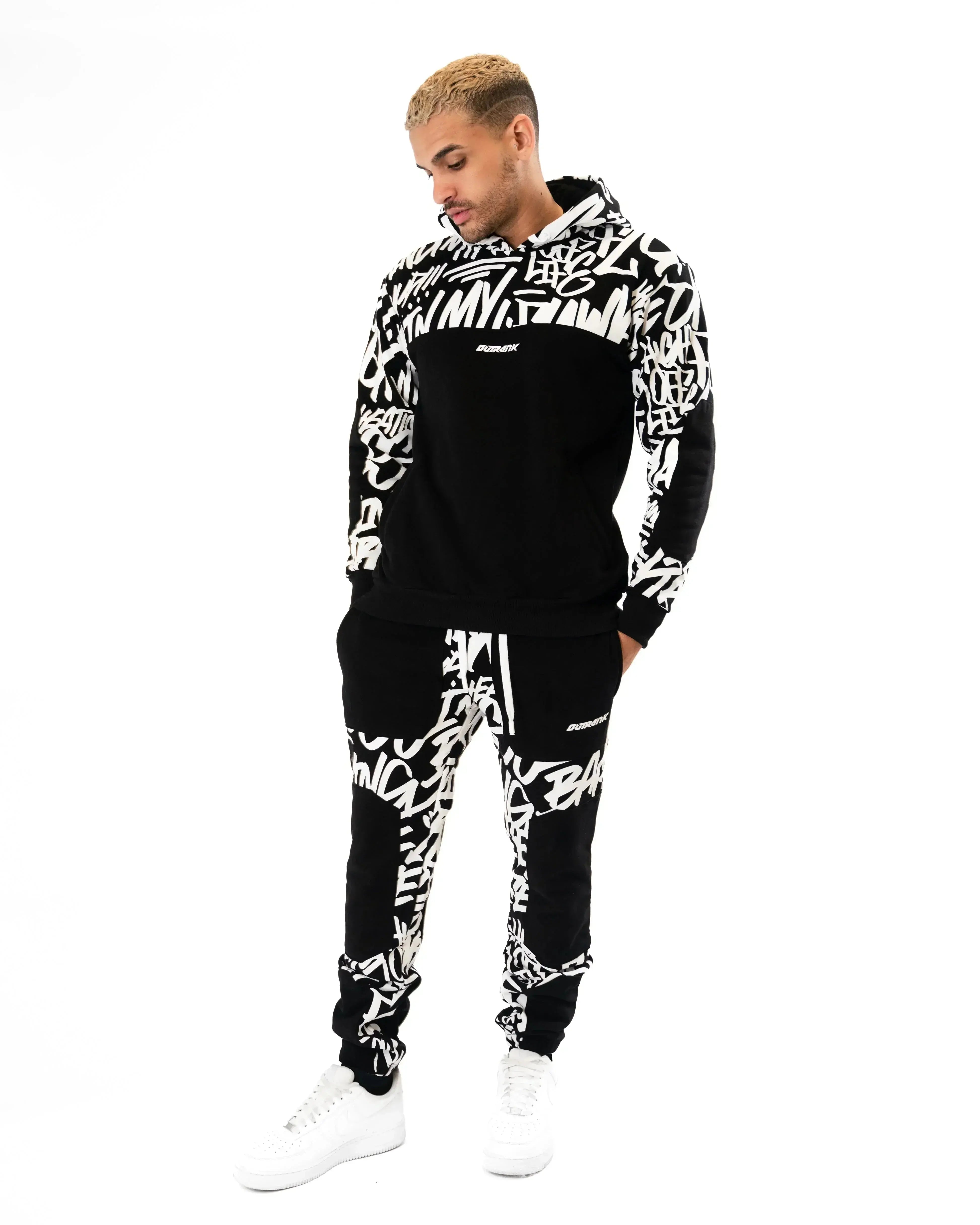 Scripted Color Blocked Fleece Hoodie