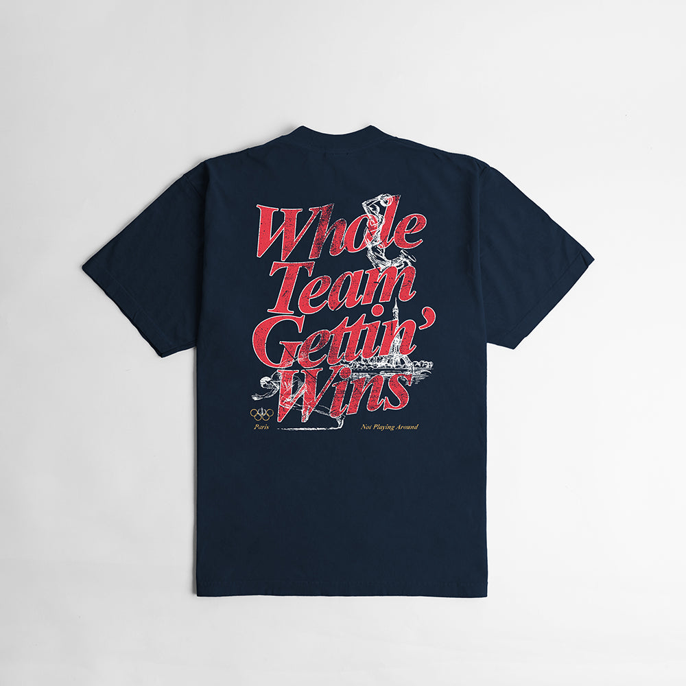 Whole Team Gettin' Wins Heavyweight  T-shirt- Navy